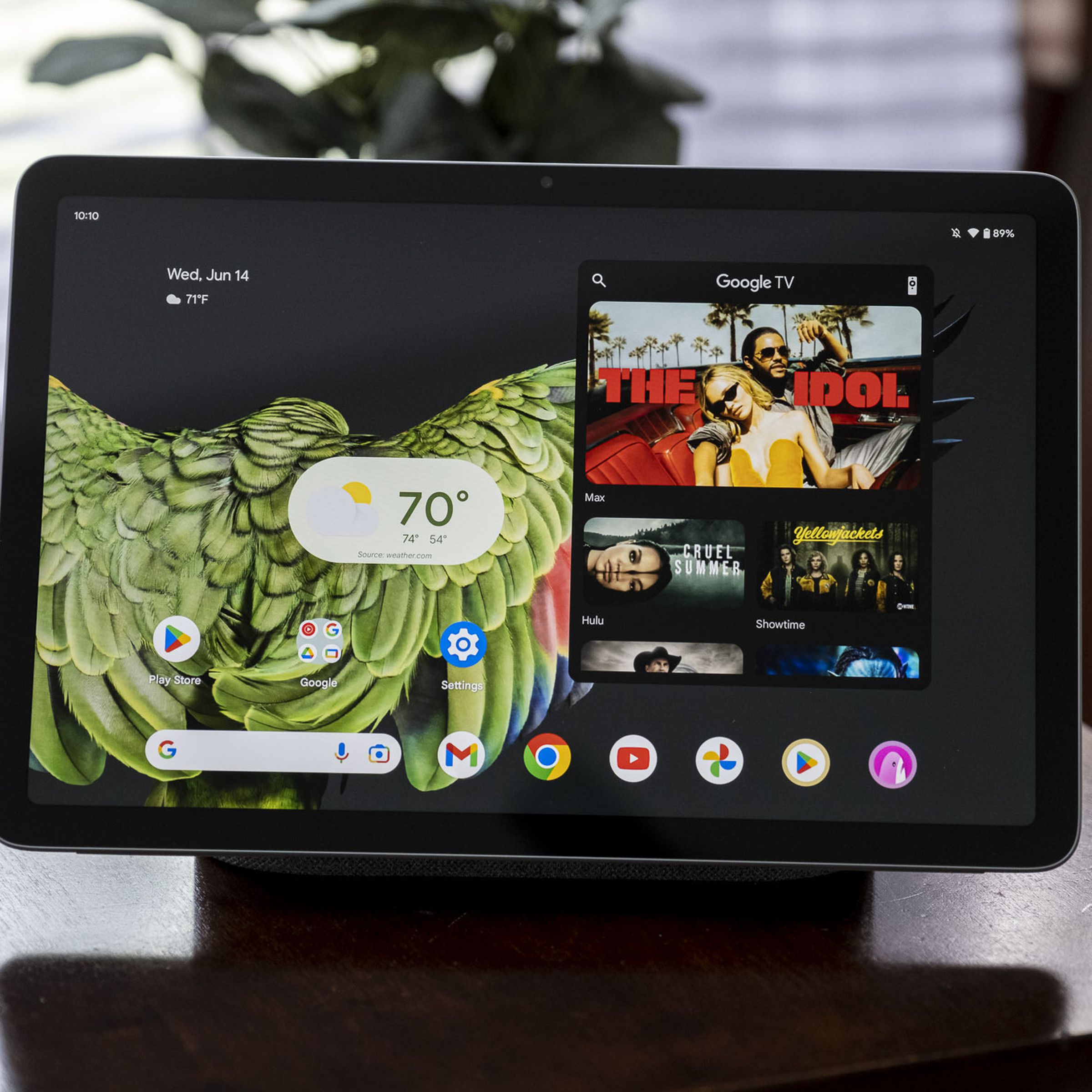 The Google Pixel Tablet resting on a dock.