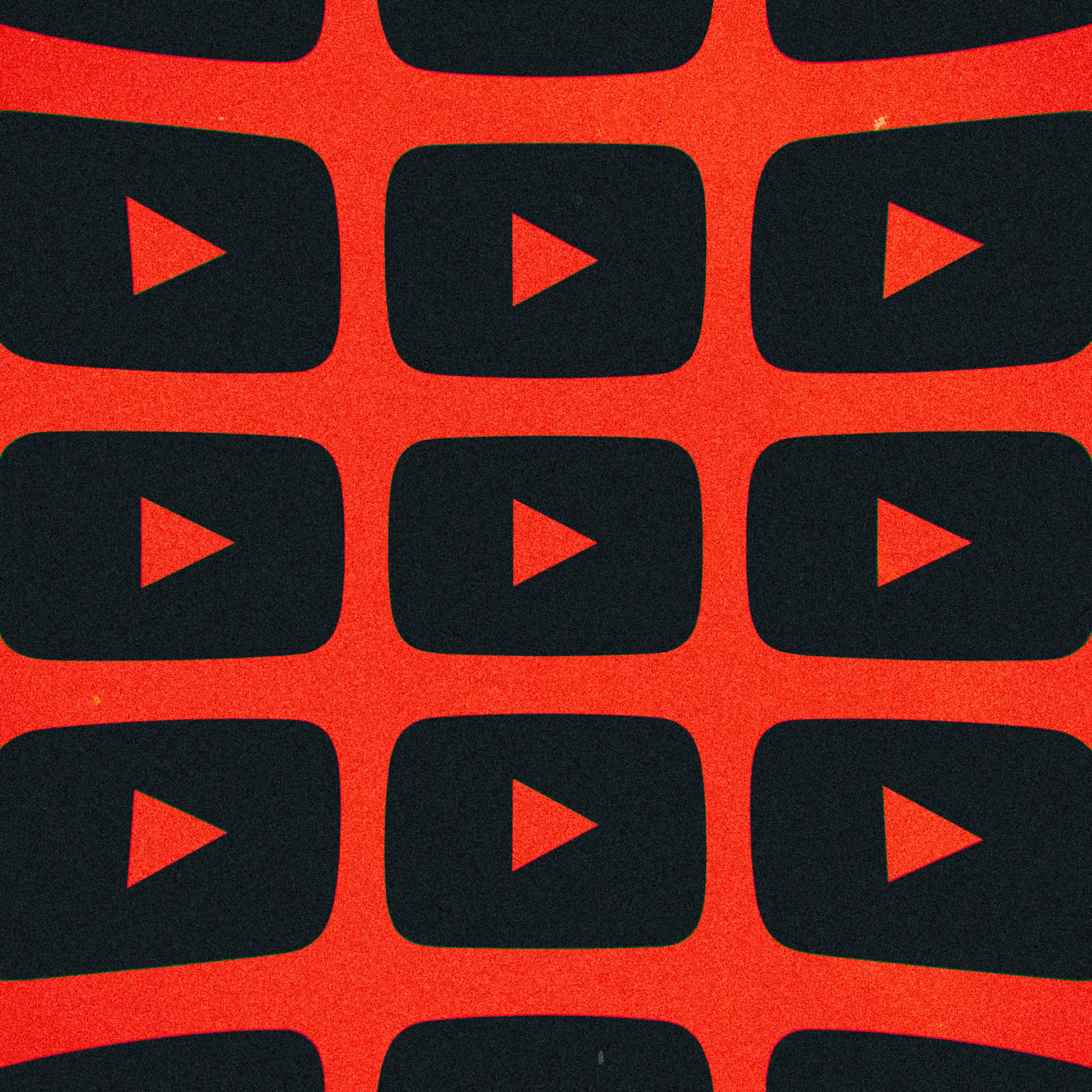 A collage of YouTube logos on a red background.
