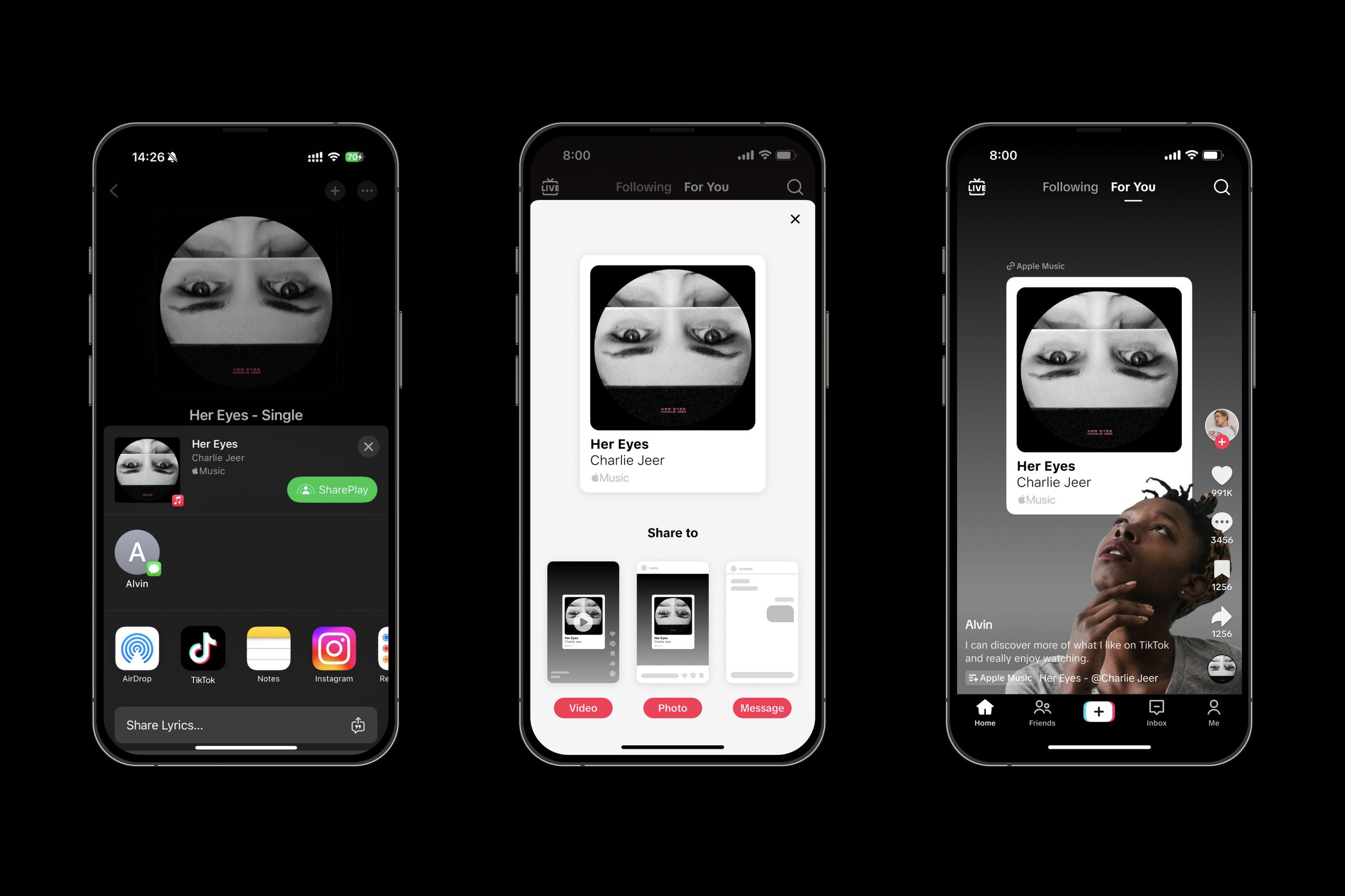 Apple Music track shared directly to a TikTok post