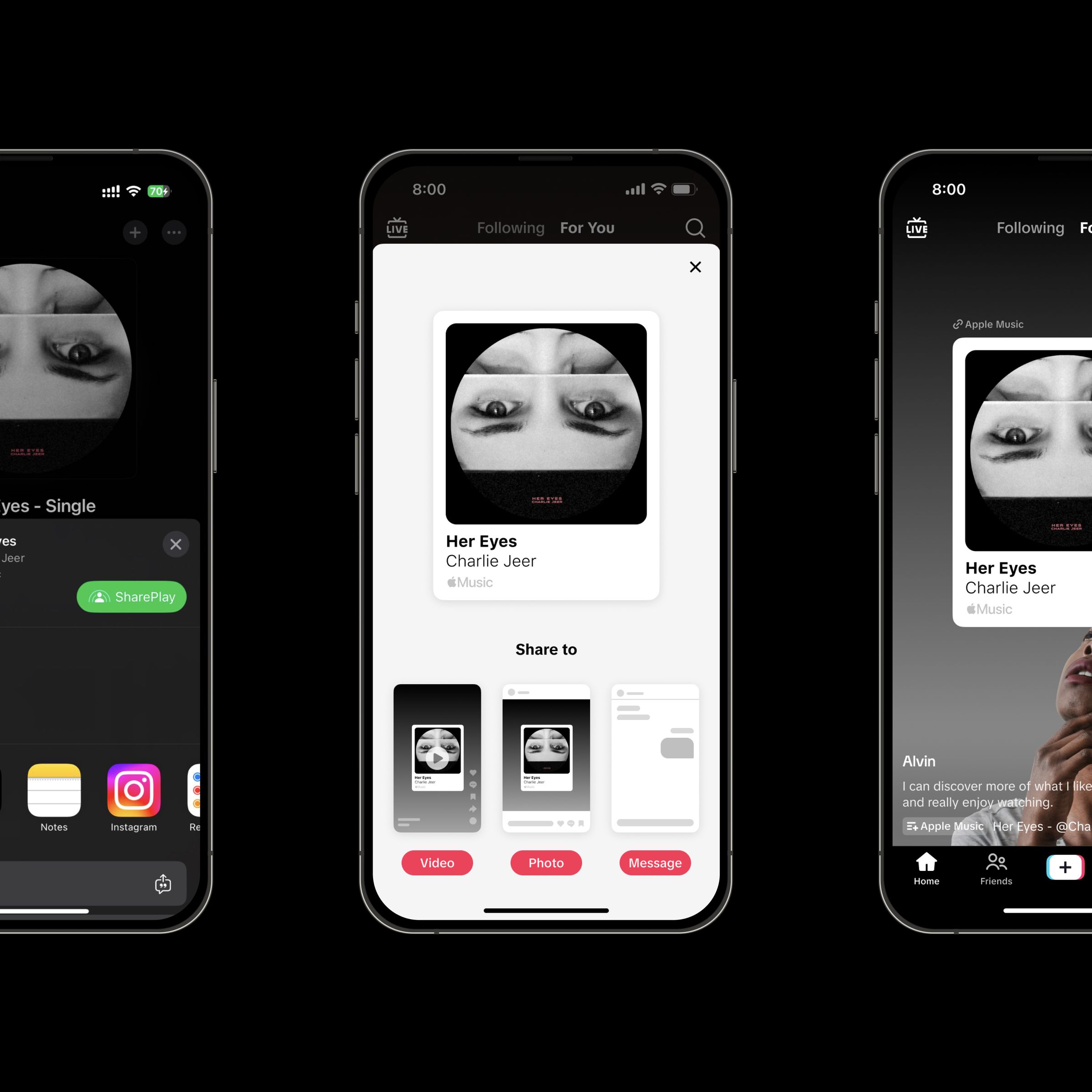 Apple Music track shared directly to a TikTok post