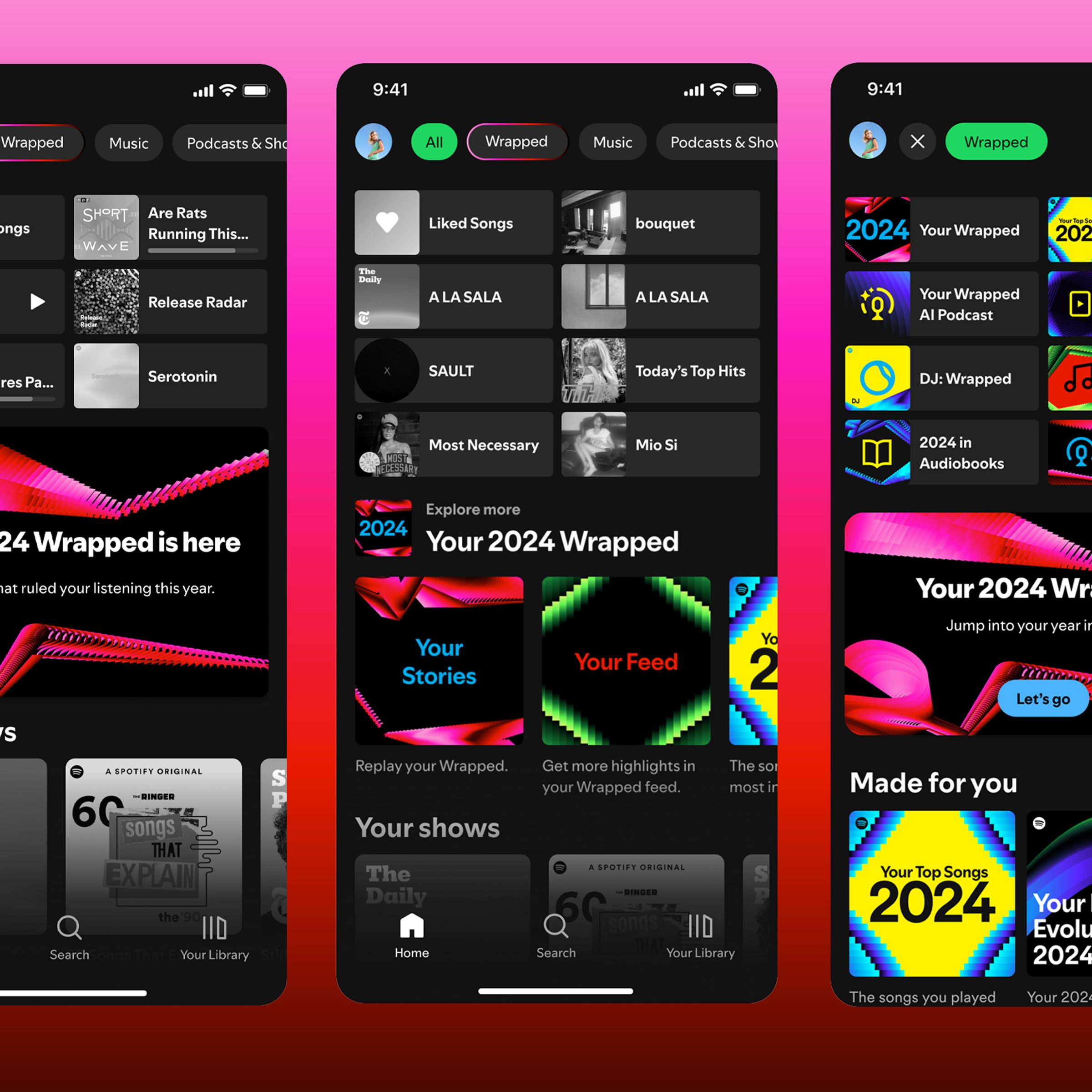 Simulated phone screens showing the Spotfy Wrapped section in the mobile app.
