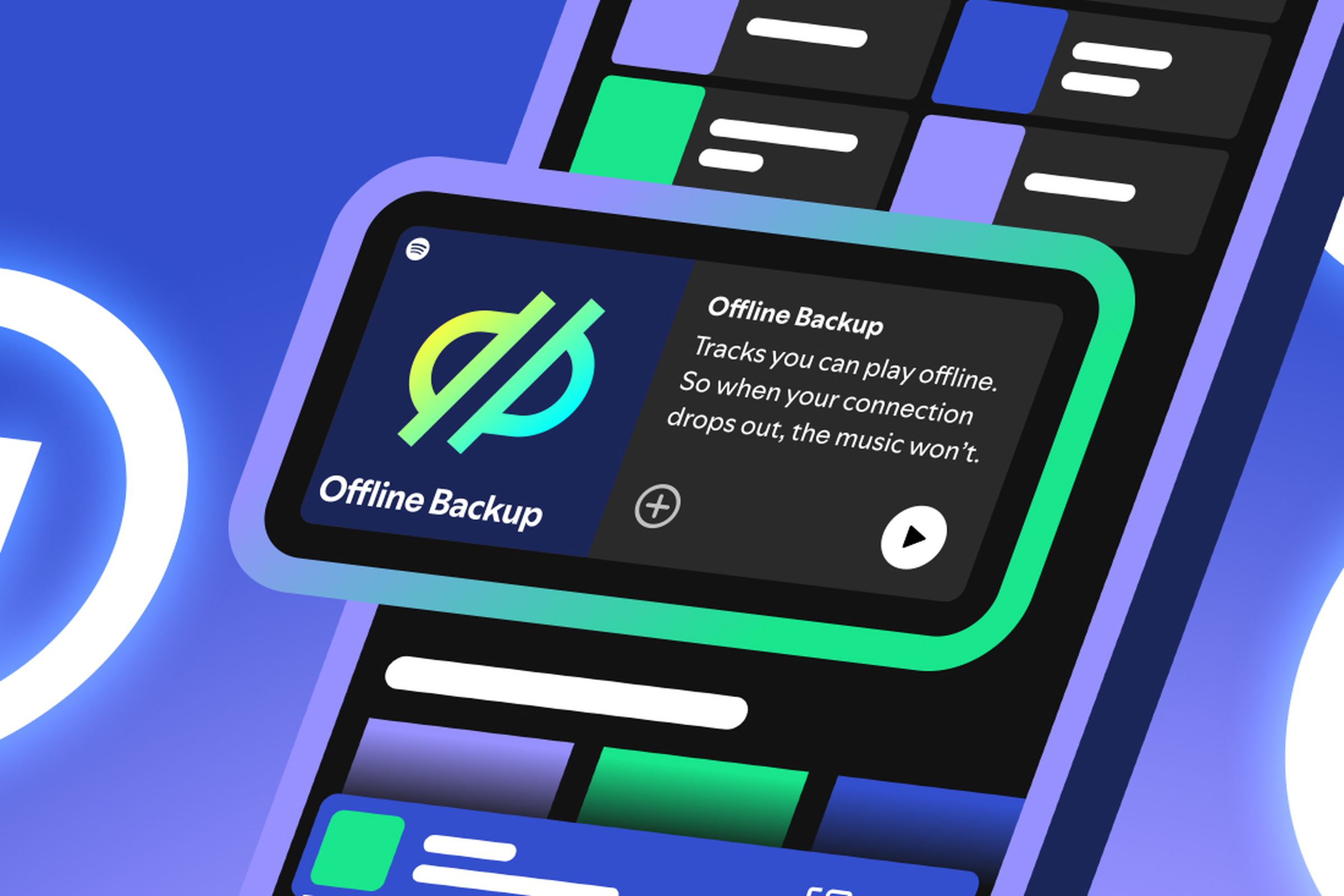 An illustrated version of the Spotify mobile app offering an Offline Backup playlist.