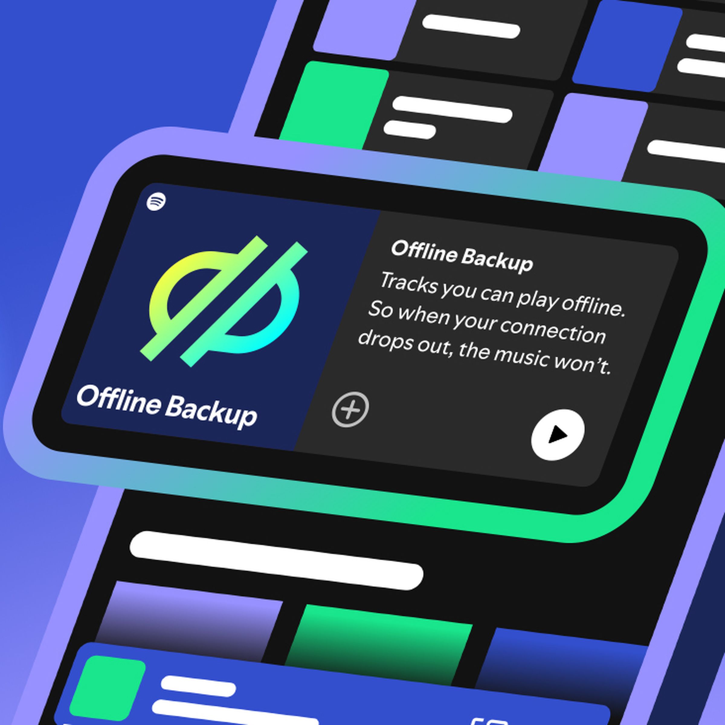 An illustrated version of the Spotify mobile app offering an Offline Backup playlist.