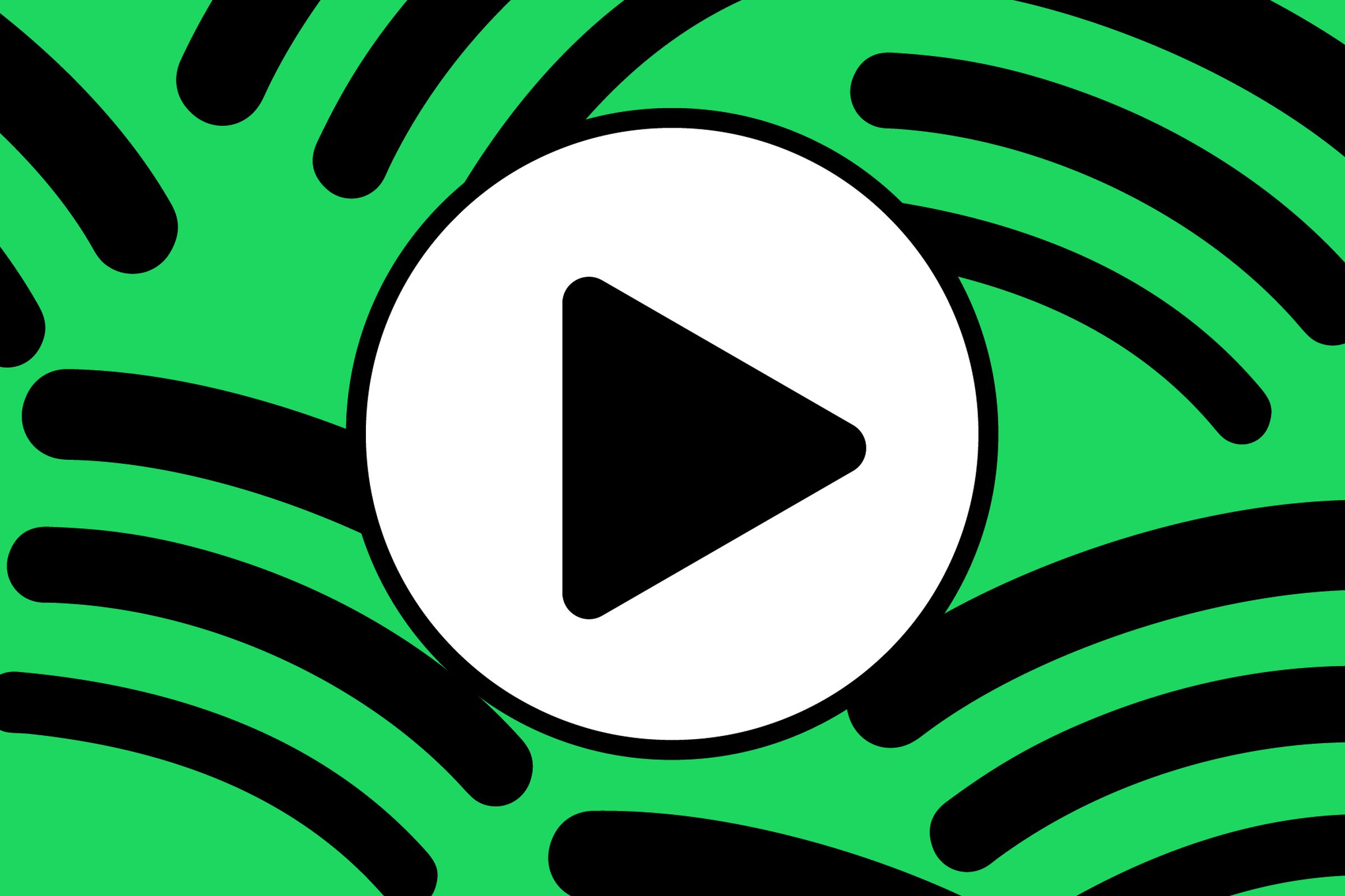 Vector illustration of a play button with the Spotify logo.