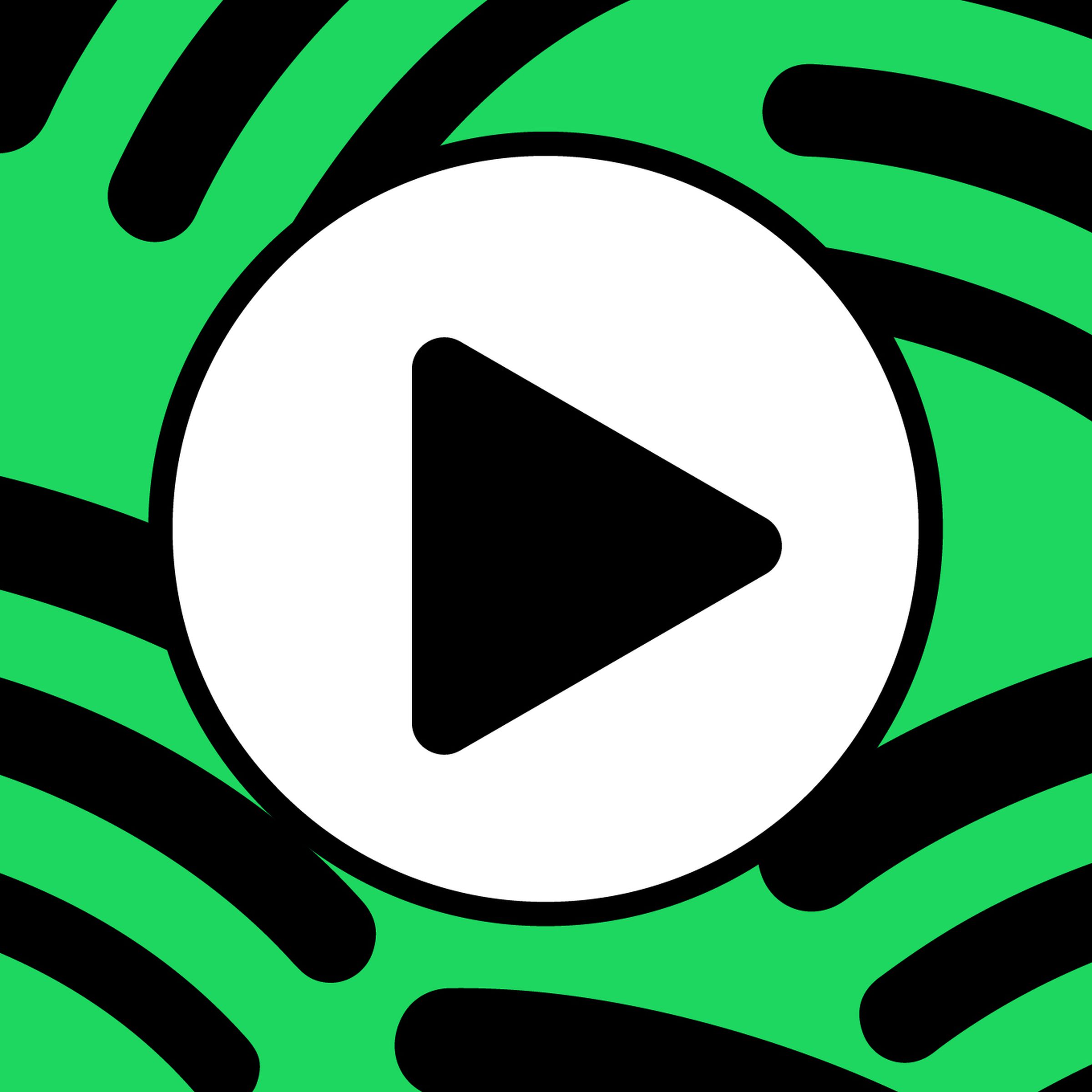 Vector illustration of a play button with the Spotify logo.