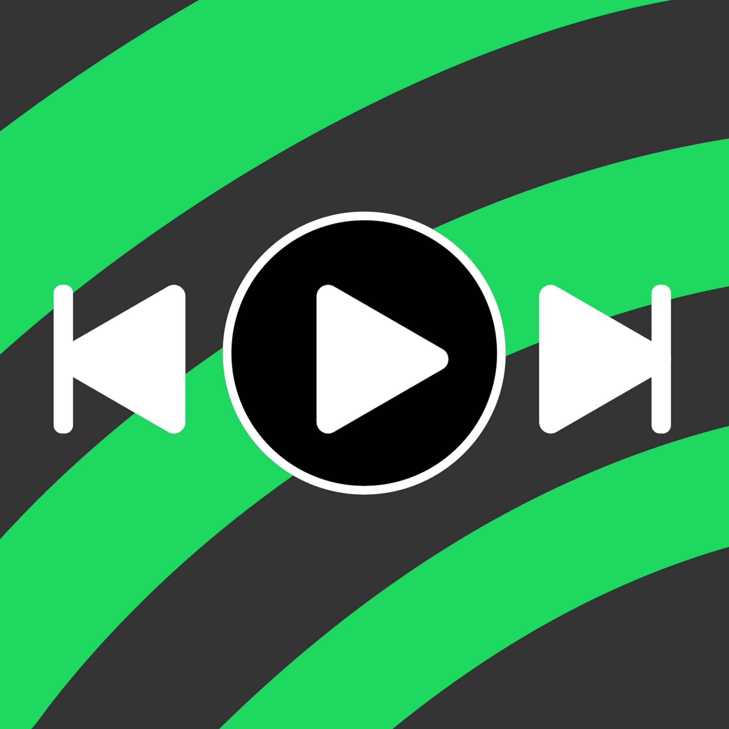 Vector illustration of a play button with the Spotify logo.