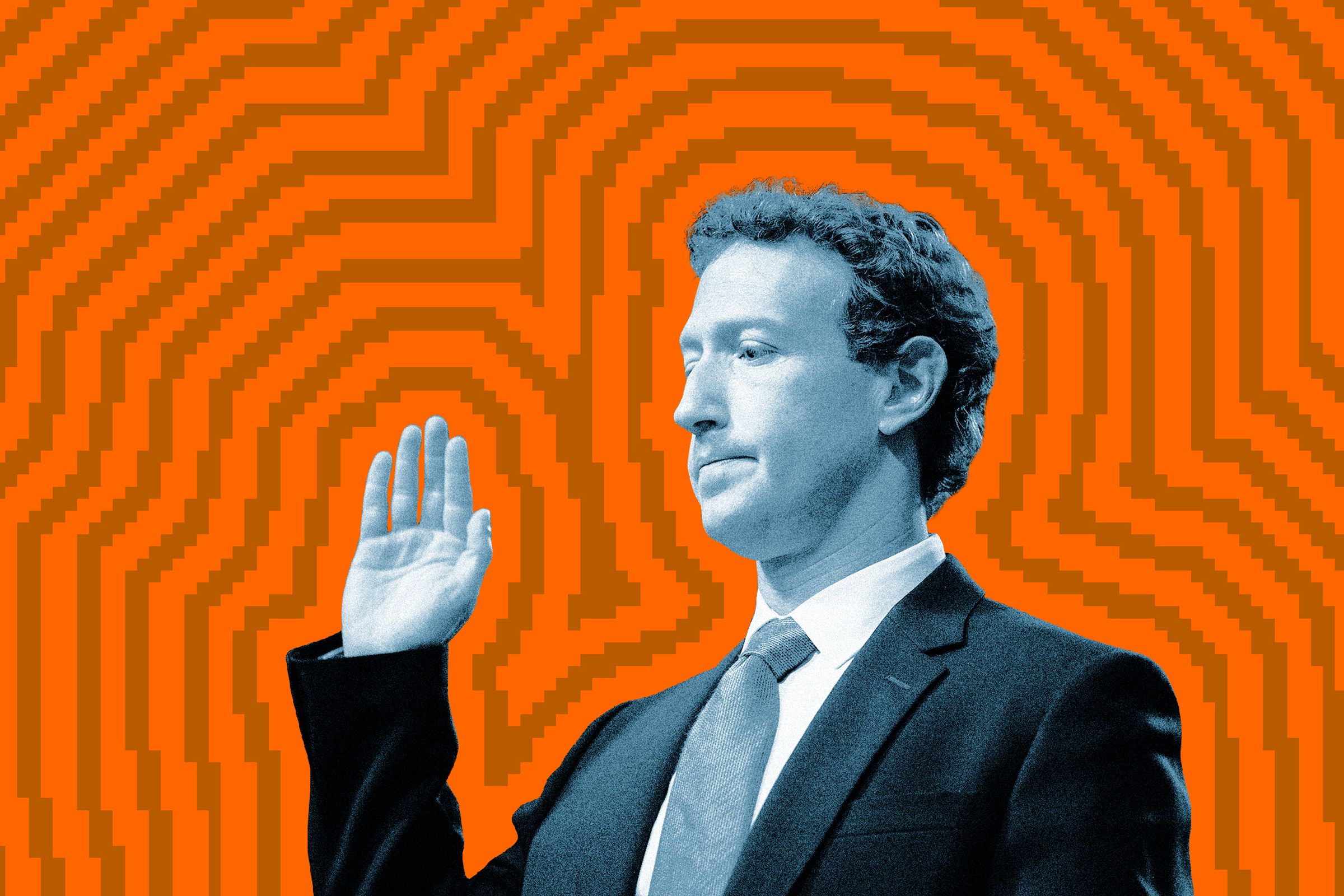 Photo collage of Mark Zuckerberg.