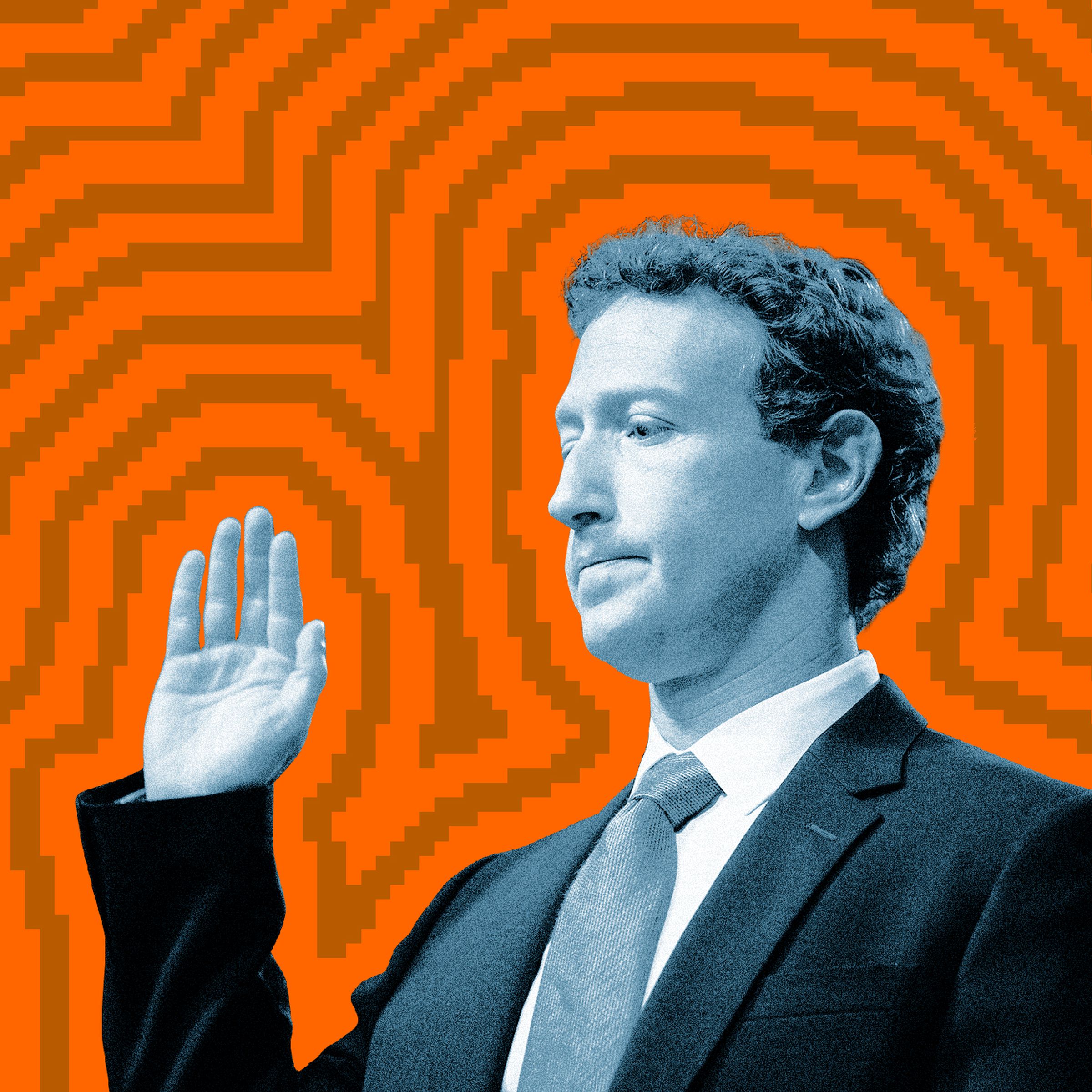 Photo collage of Mark Zuckerberg.
