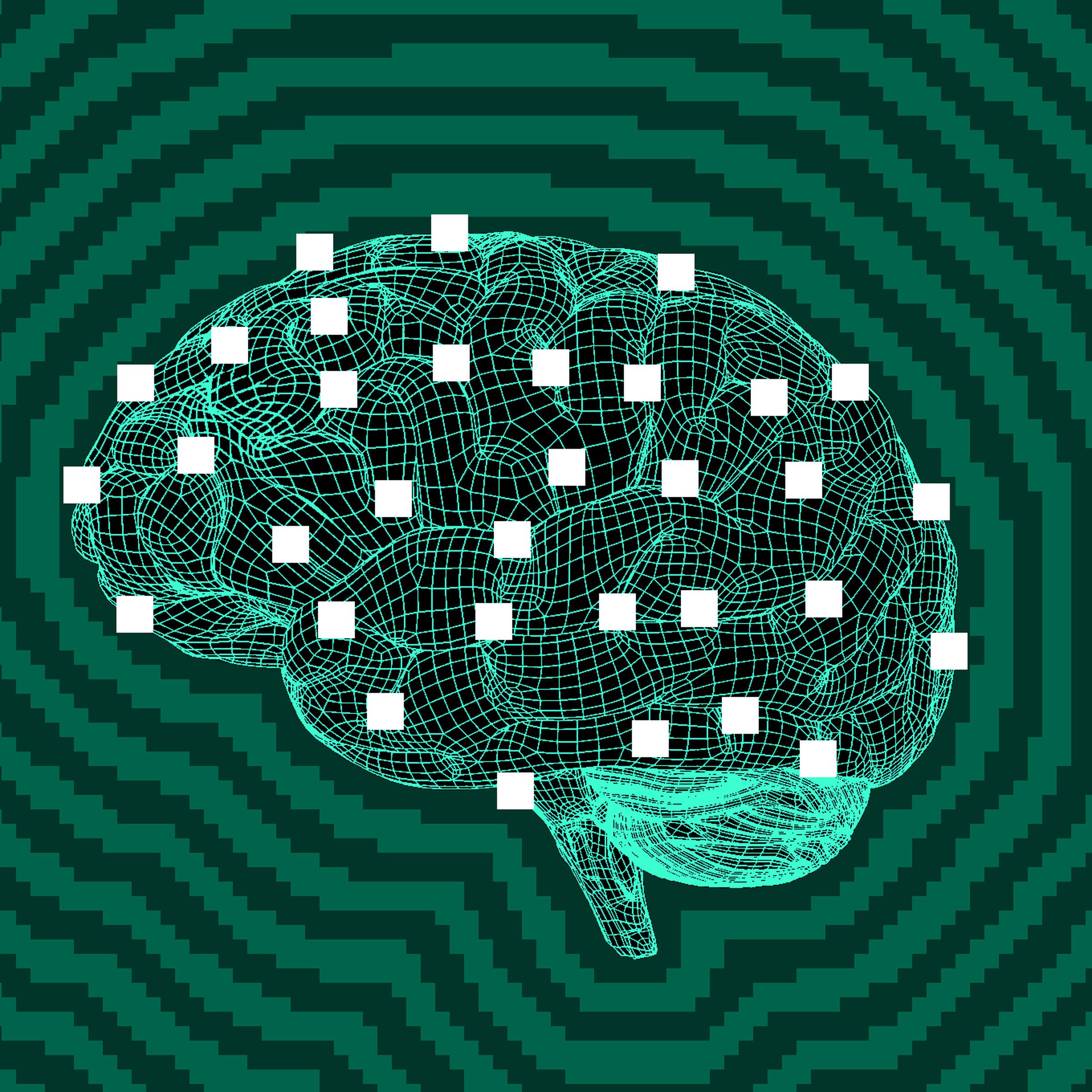 Wireframe brain to illustrate AI.