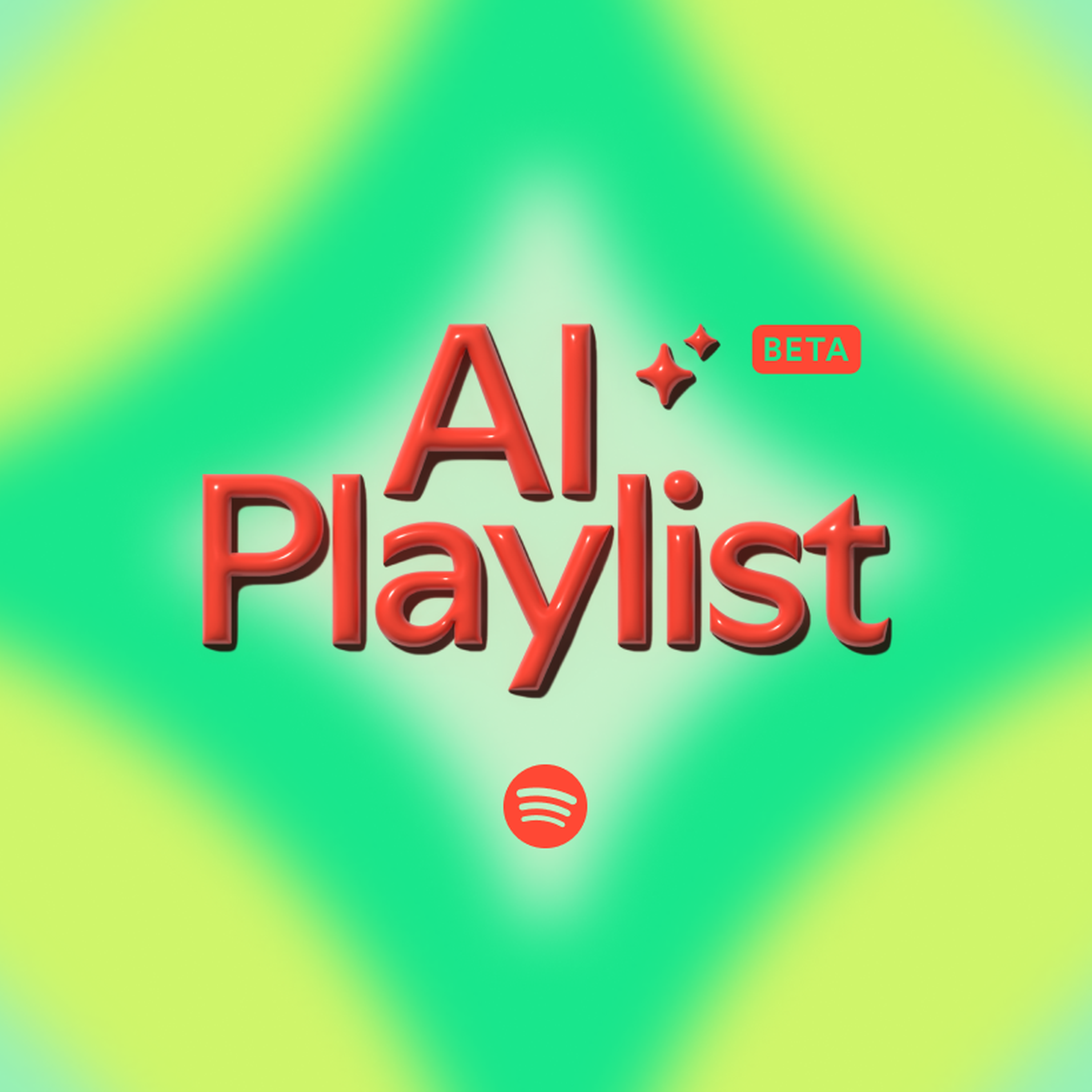 A green star-shaped background with red letter that reads “AI Playlist”